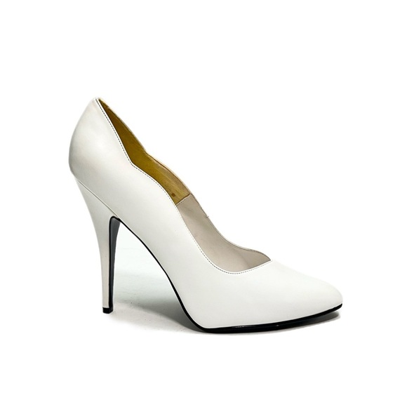 Sexy Shoes Shoes - Vintage 1990s deadstock white vegan leather scalloped slip on stiletto heels